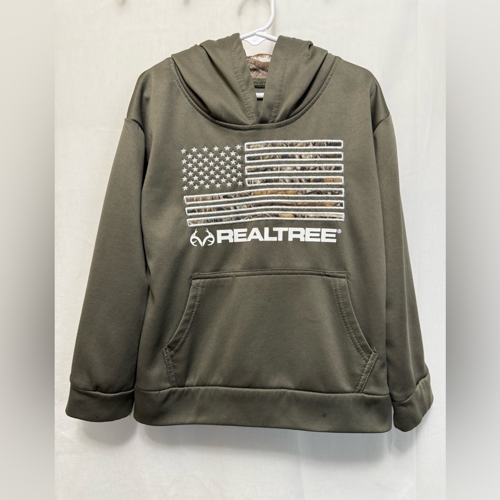 Realtree Boys Size 5 Dark Green Camouflage Flag Sweatshirt Hoodie 0112